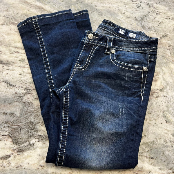 Miss Me Embellished Pocket Dark Wash Signature Straight Bootcut Jeans Size 30