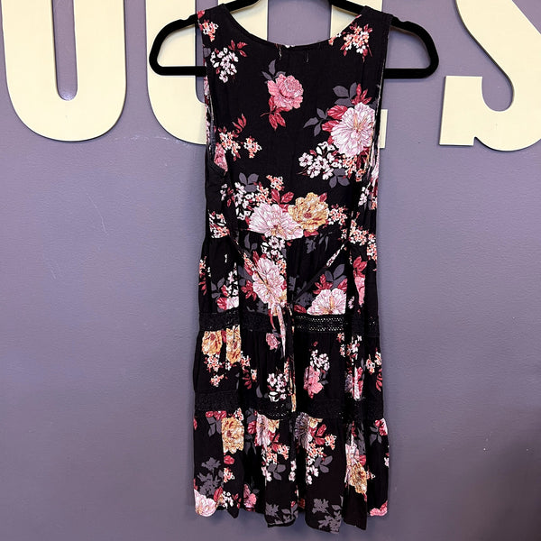 Maurice's Black Floral V-Neck Mini Dress Size Medium