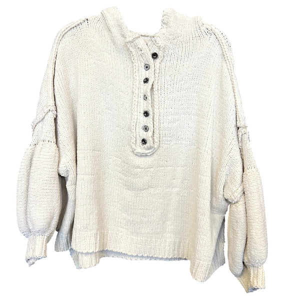 POL Cream Chunky Knit Hooded Bubble Sleeve Sweater Small