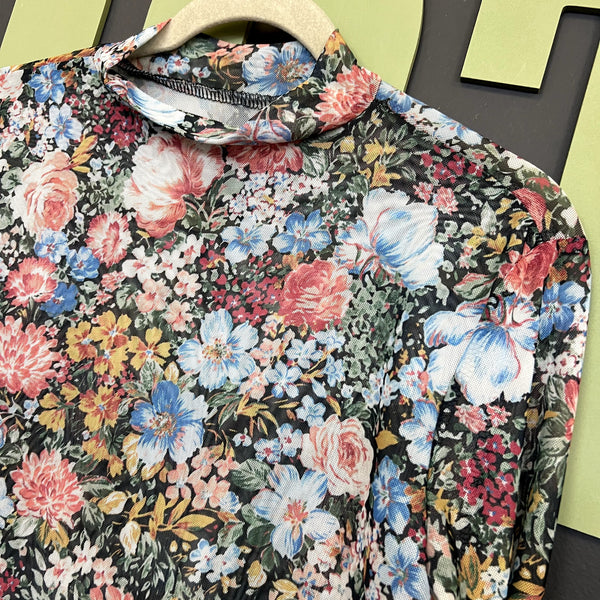 NWT Floral Mesh Long Sleeve Top XL
