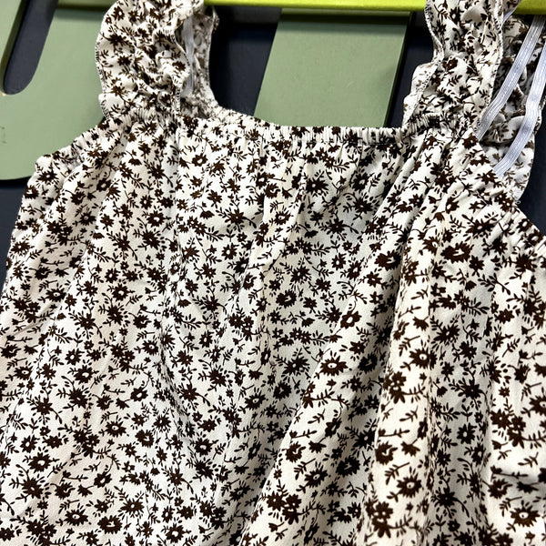 Women's Ivory + Brown Floral Tank Top Small