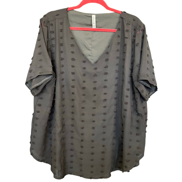 Zenana Black Swiss Dot V-Neck Blouse Plus Size 3XL