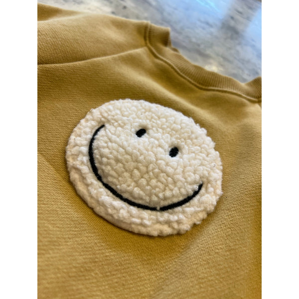Bebe Holic Mustard Bubble One Piece Embroidered Sherpa Smiley Toddler Large