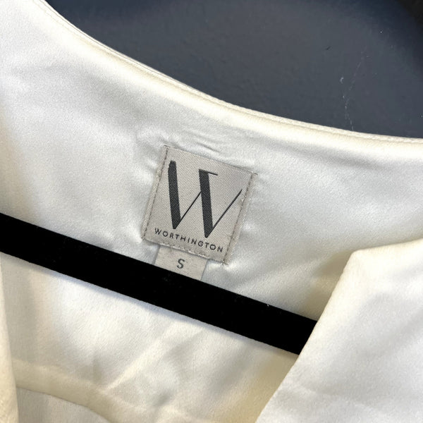 NWT Worthington White Silky V-Neck Blouse Small