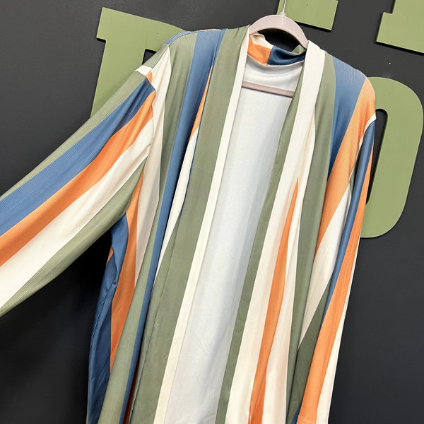 Women's Ribbed Striped Open Front Cardigan Plus Size 3XL