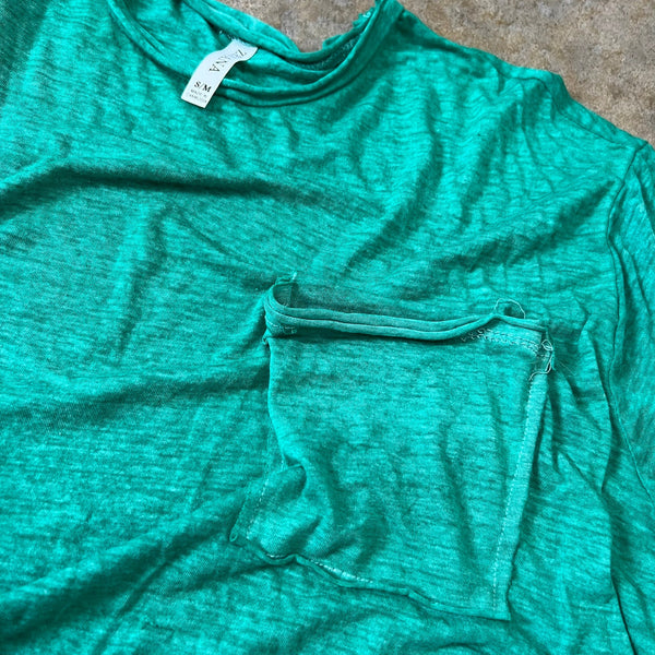 Zenana Green Burnout Pocket Tee Size Small/Medium
