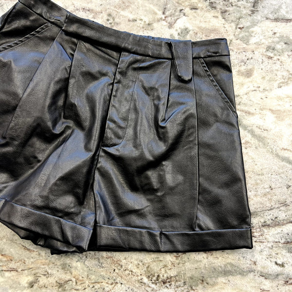 Women's Black Faux Leather Shorts Size Medium
