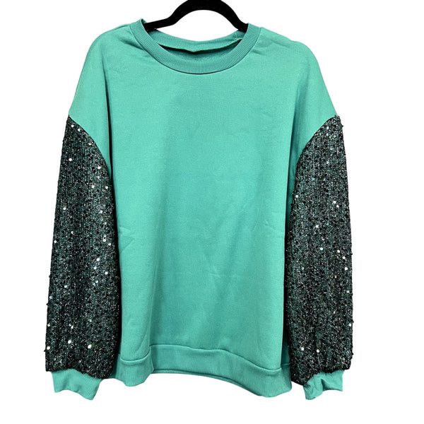Women's Green Sequin Sleeve Sweatshirt Size Large