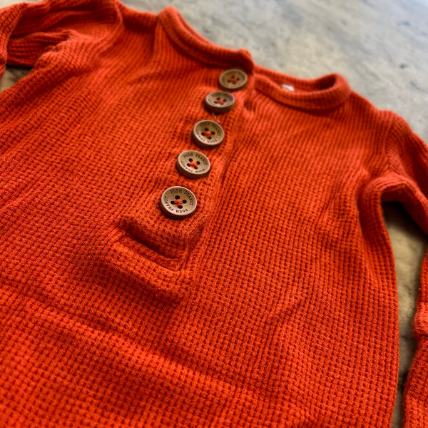 Posh Peanut Orange Thermal Henley One Piece Romper 3-6 Mo