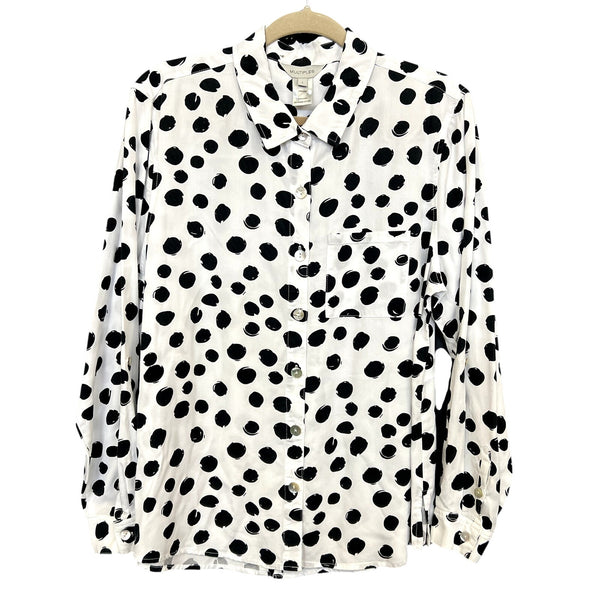 Multiples Black + White Polka Dot Long Sleeve Button Down Blouse Size Large