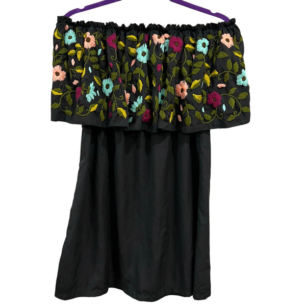 Judith March Embroidered Floral Off Shoulder Mini Dress Medium