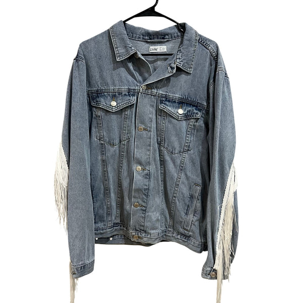 NWOT Elia Cher Fringe Denim Oversized Festival Jacket Large