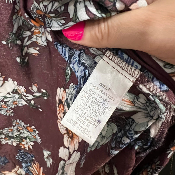 Kori America Maroon Floral Midi Bohemian Kimono Size Medium