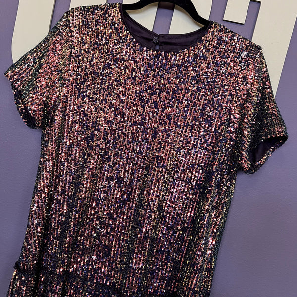 NWT BiBi Black Sequin Ruffle Short Sleeve Dress Small