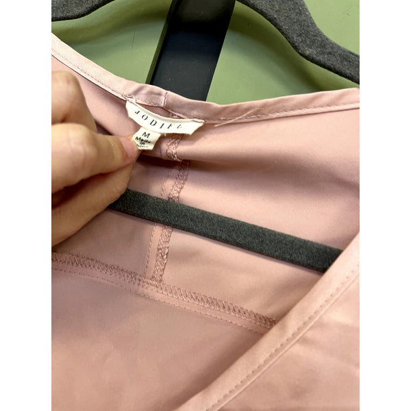 Jodifl Boutique Pink Silk V-Neck Blouse Size Medium