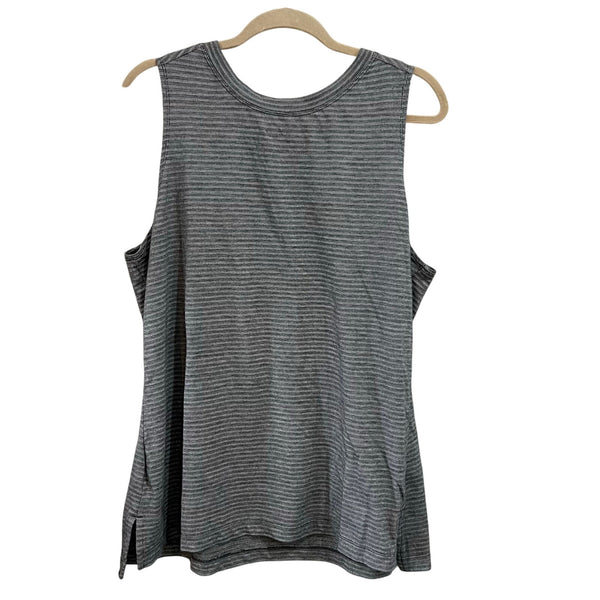 Athletic Works Black + White Striped Muscle Tank Top XL