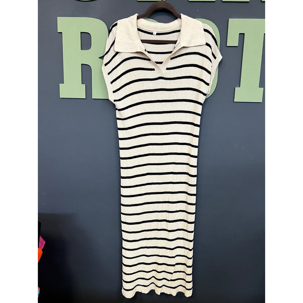 Women's Ivory + Black Striped Maxi Swim Cover Up Size Large