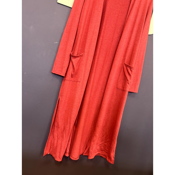 Rust Red/Orange Long Sleeve Full Length Cardigan Size Large