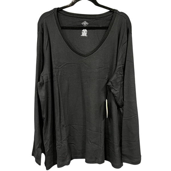 NWT St. John's Bay Long Sleeve Basic V-Neck Top Black 3XL