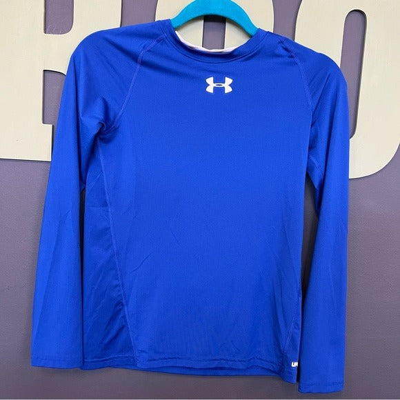 Under Armour Blue Heat Gear Fitted Long Sleeve Top Size Youth Large