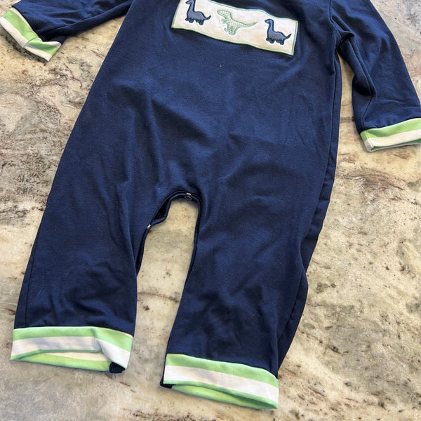 Honey Bean Boys Navy Blue + Lime Dinosaur One Piece 18 Mo