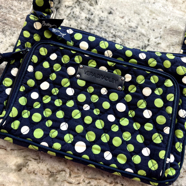 Vera Bradley Little Hipster Crossbody Bag Lucky Dots Navy + Green w Card Holder