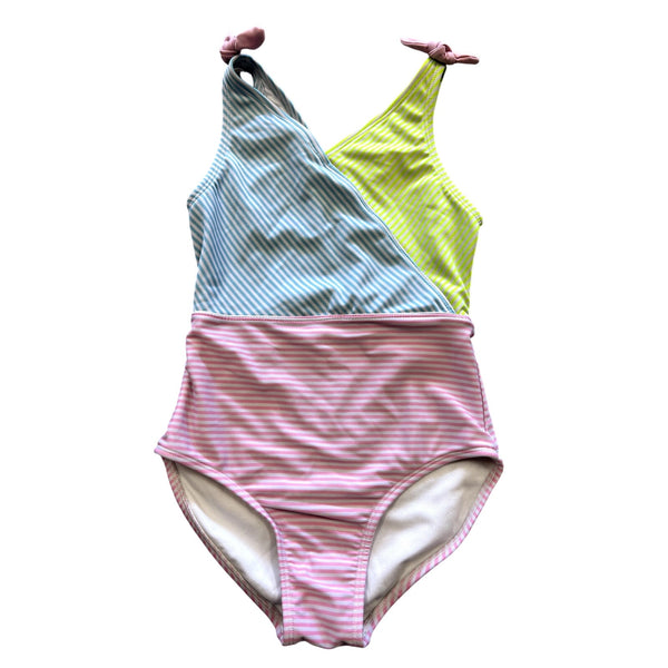 Cat & Jack Girls Striped Color Block One Piece Swimsuit Youth M