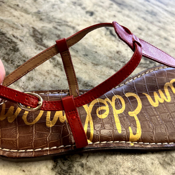 NEW Sam Edelman Gigi Red Leather Sandals Women's Size 7.5