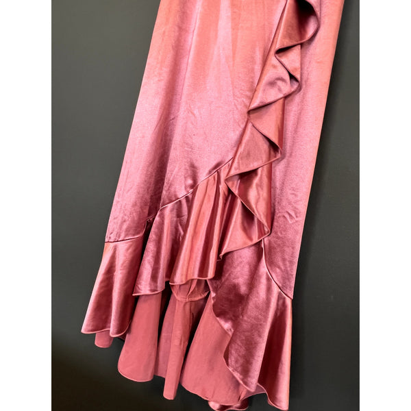 Honey & Rosie Satin Pink Ruffle Maxi Dress Size Large