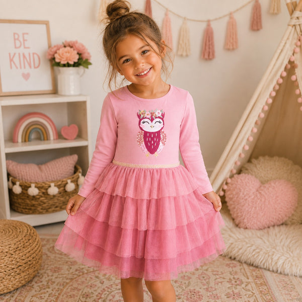 Lilt Tulle Tiered Owl Dress Girls Size 6