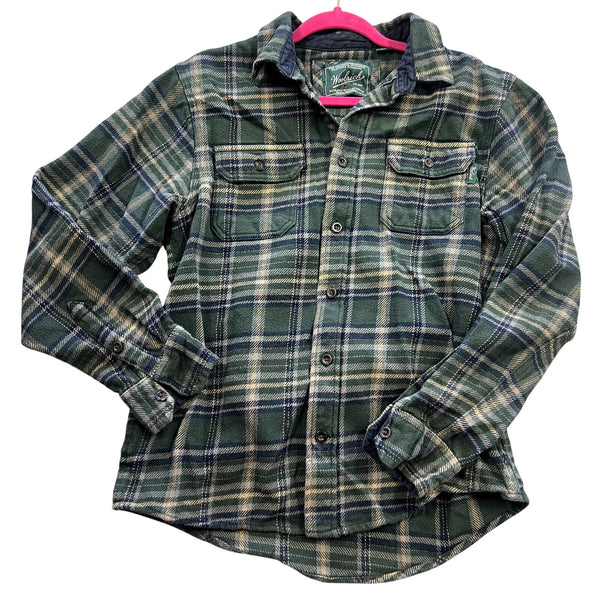 Woolrich Men's Dark Green + Yellow Button Down Flannel Size Medium
