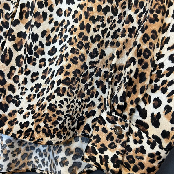 Davi & Dani Boutique Satin Leopard Button Down Blouse Small