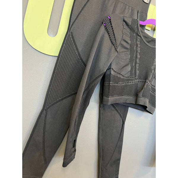 Nova Sport Black Fitted Leggings Long Sleeve Top Athletic Workout Set S/M