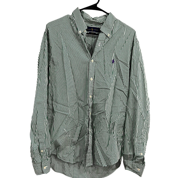 Ralph Lauren Blue Label Green + White Long Sleeve Slim Fit Button Down Large