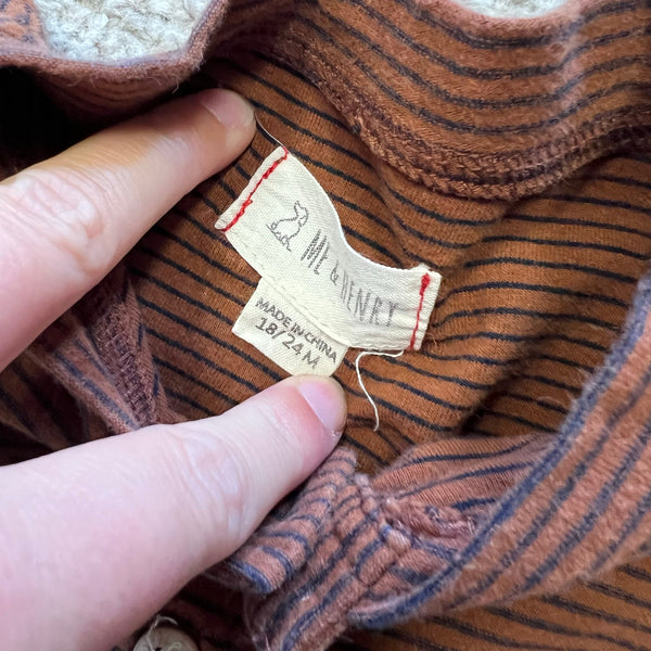 Me & Henry Brown + Black Henley Striped One Piece 18-24 Mo