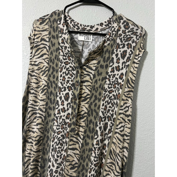 Bucket List Mixed Animal Print Sleeveless Jumpsuit Size Large