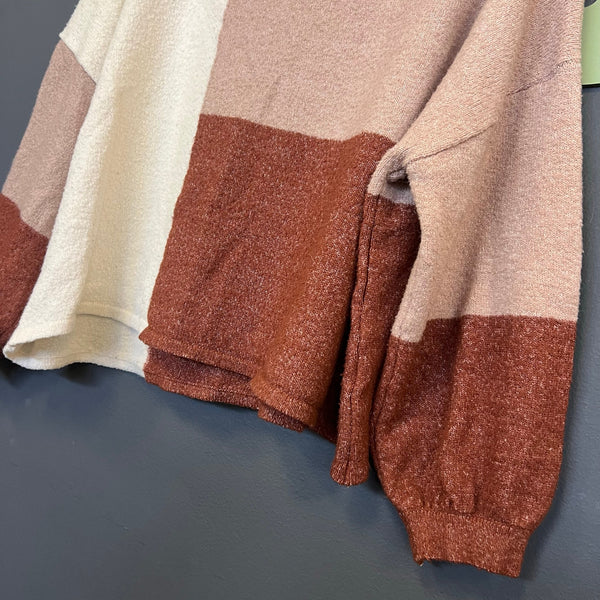 Blu Pepper Color Block Back Tie Bubble Sleeve Sweater Small/Med