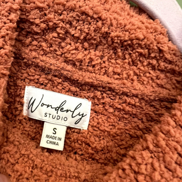 Wonderly Boutique Women's Orange Sherpa Plush Mock Neck Sweater Size Small