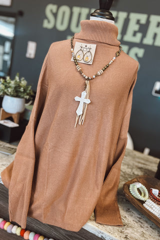 Mocha Dolman Sleeve Turtleneck Sweater