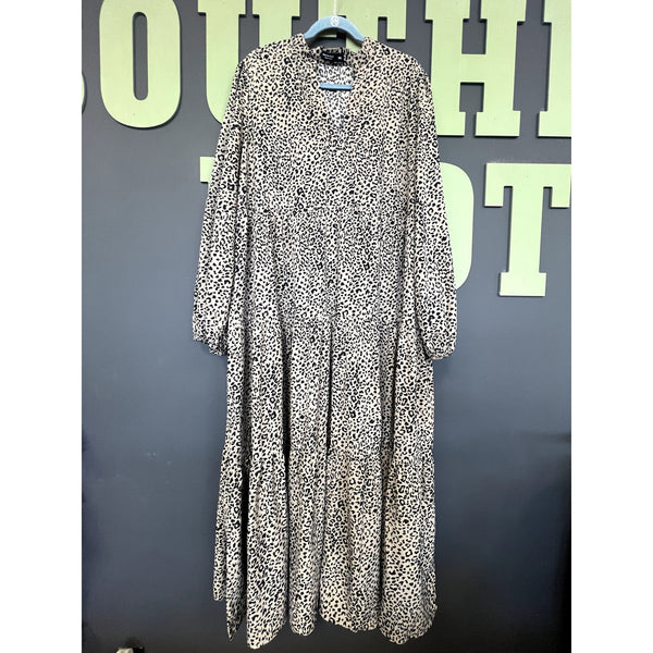 Women's Leopard Long Sleeve Maxi Dress Plus Size 3XL