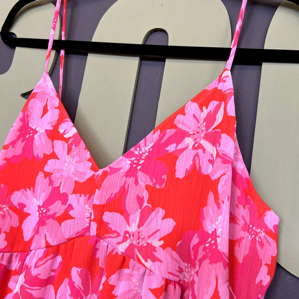 Peach Love Red + Pink Floral Mini Dress Size Large
