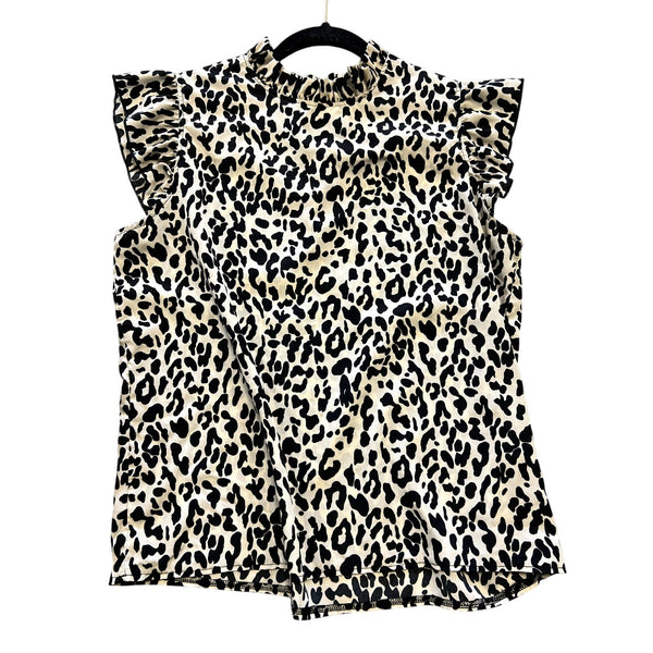 Women's Leopard Ruffle Sleeve Blouse Size Large