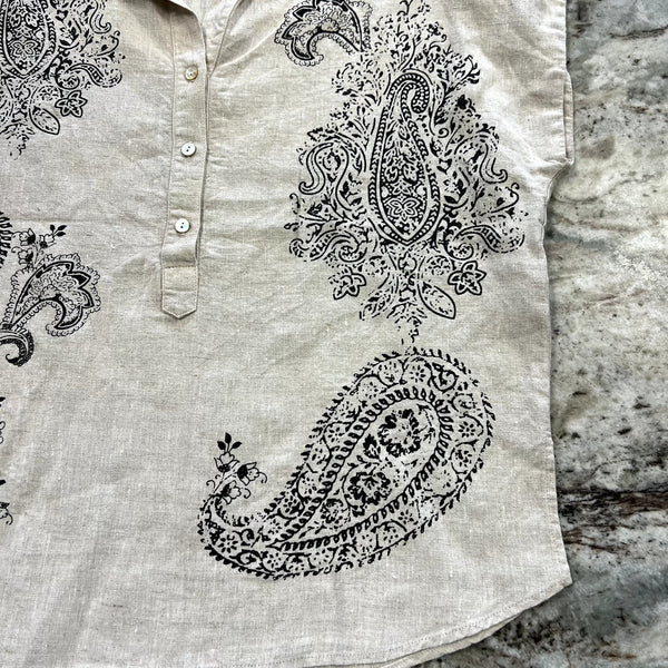 Karen Kane Paisley Linen Half Button Blouse Size Large