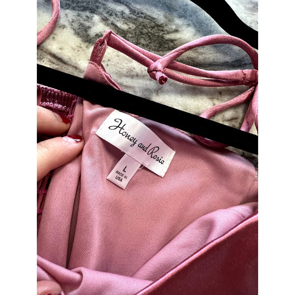 Honey & Rosie Satin Pink Ruffle Maxi Dress Size Large