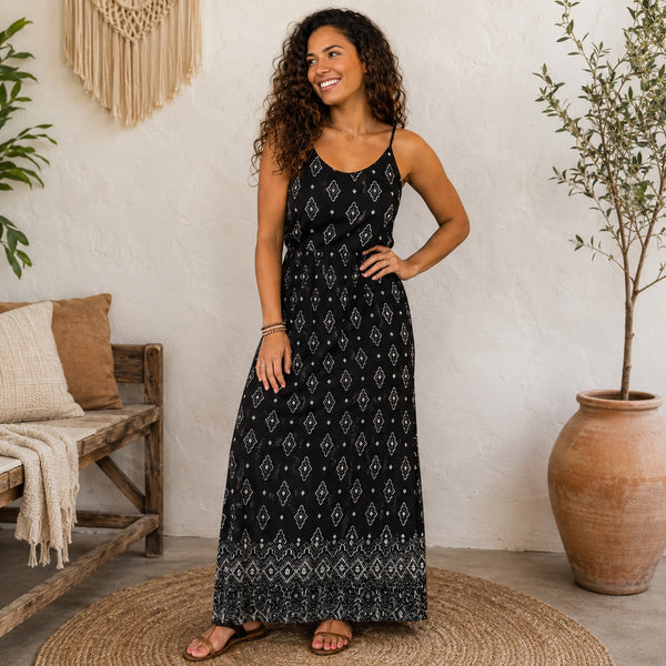 SO Black Bohemian Print Maxi Dress Size Medium