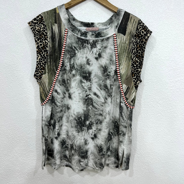 Ces Femme Boutique Mixed Print Top Medium