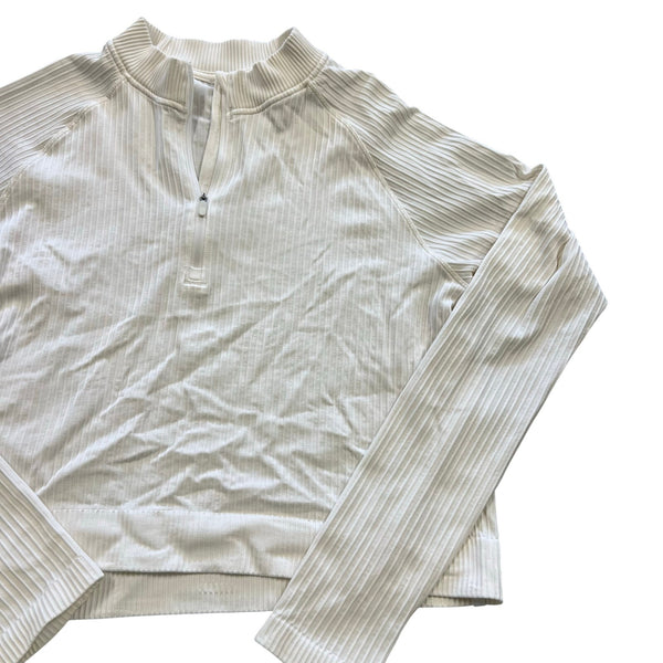 Women's White Ribbed Quarter Zip Pullover Size 6