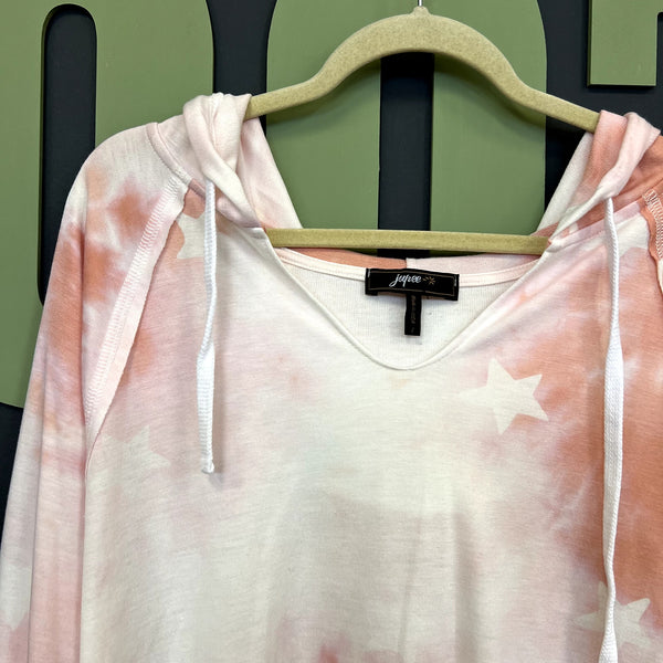 Jupee Lightweight Blush Tie Dye Hooded Star Print Pullover Size Large