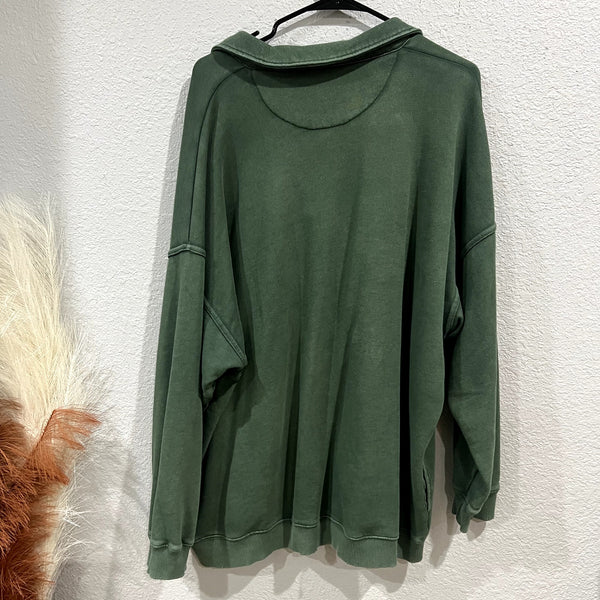 Aerie Dark Green V-Neck Collared Lounge Pullover Large