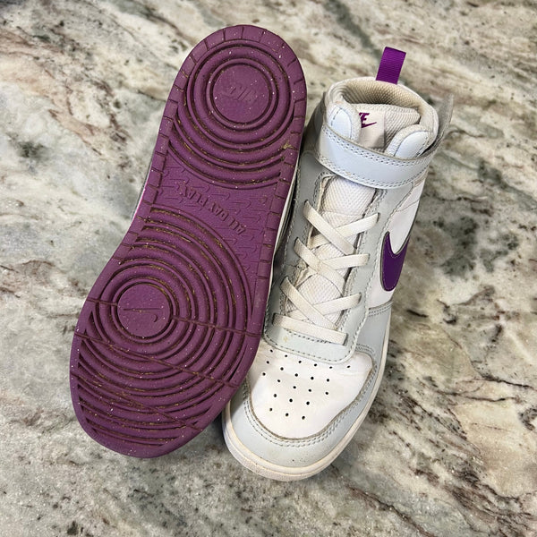 Nike Girls Court Borough Mid 2 Purple + White Velcro Sneakers Size Youth 2